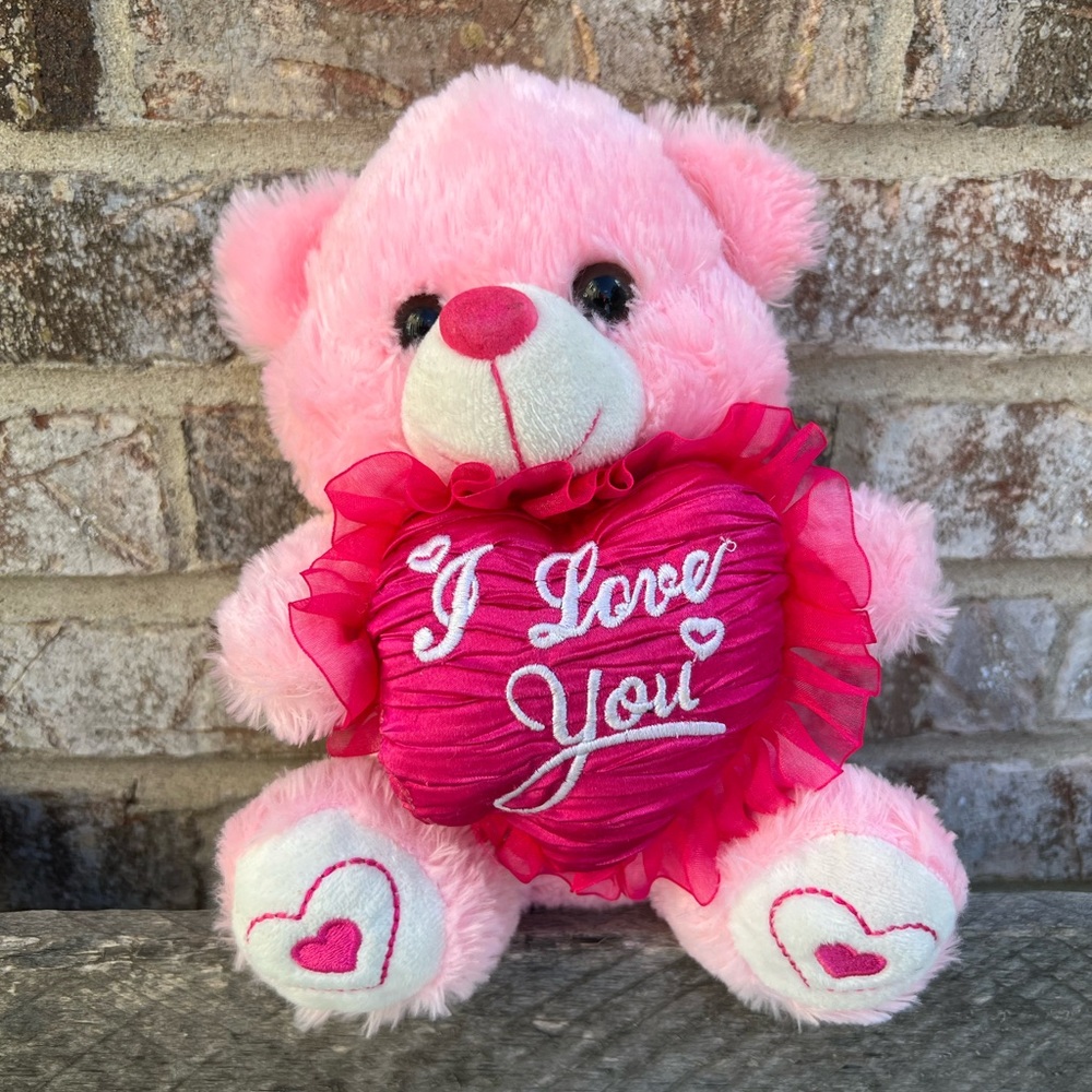 Plush pink I love you bear valentines